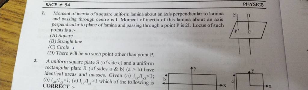 what is moment of inertia of a uniform square lamina