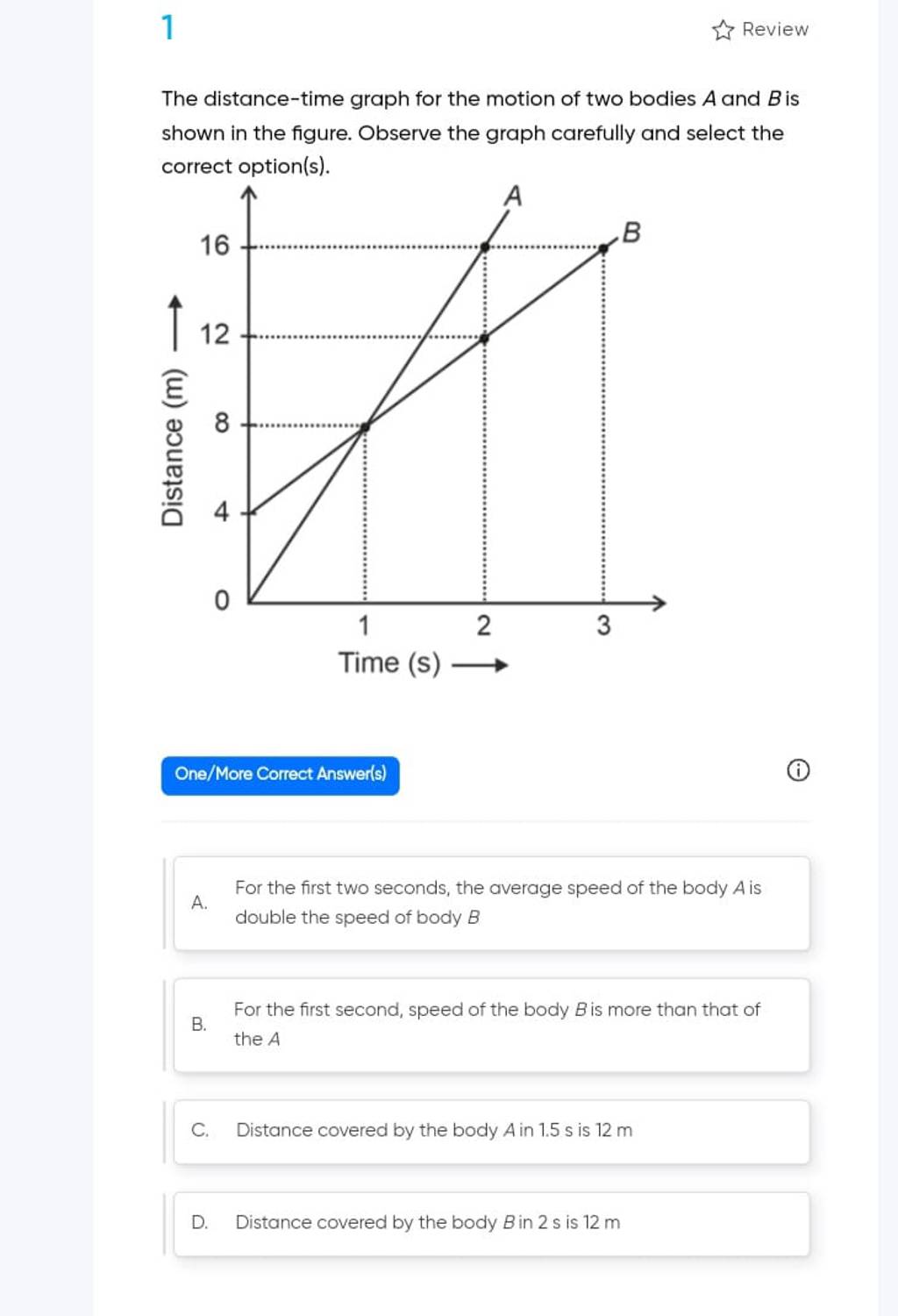 1 Review The Distance-time Graph For The Motion Of Two Bodies A And B Is