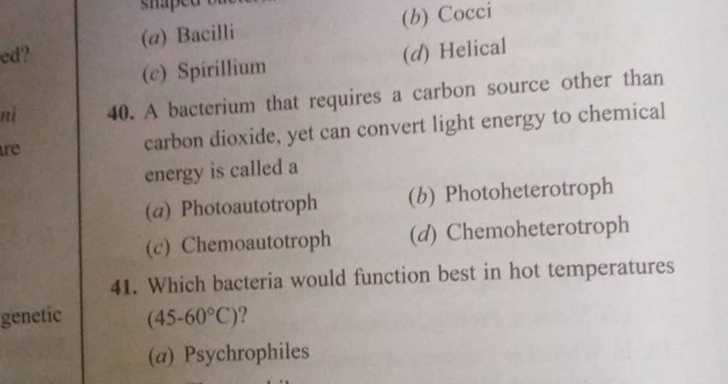 Which bacteria would function best in hot temperatures (45−60∘C) ? Filo