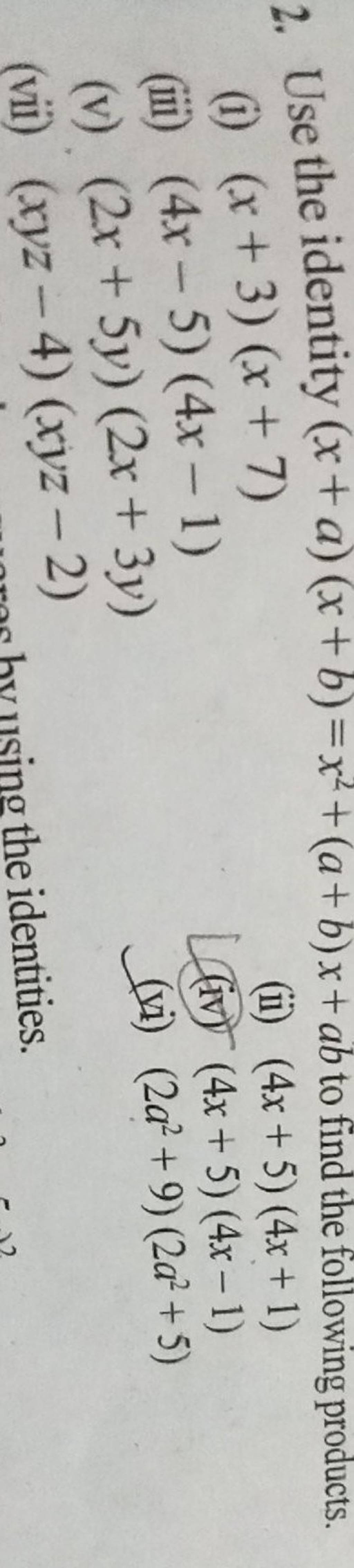 Use The Identity X A X B X2 A B X Ab To Find The Following Products