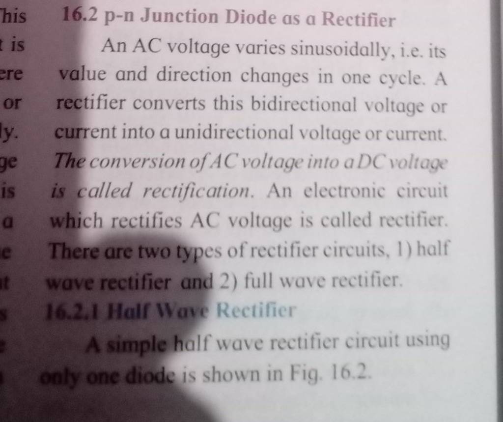 16.2 pn Junction Diode as a Rectifier An AC voltage varies sinusoidally,..