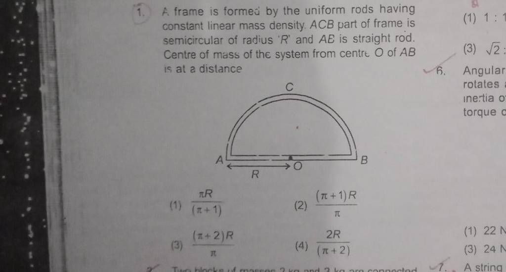 A. frame is formed by the uniform rods having constant linear mass densit..