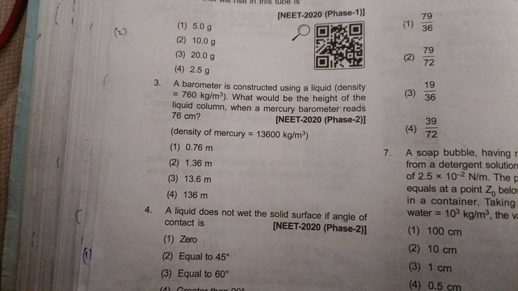 A barometer is constructed using a liquid (density =760 kg/m3 ). What wou..