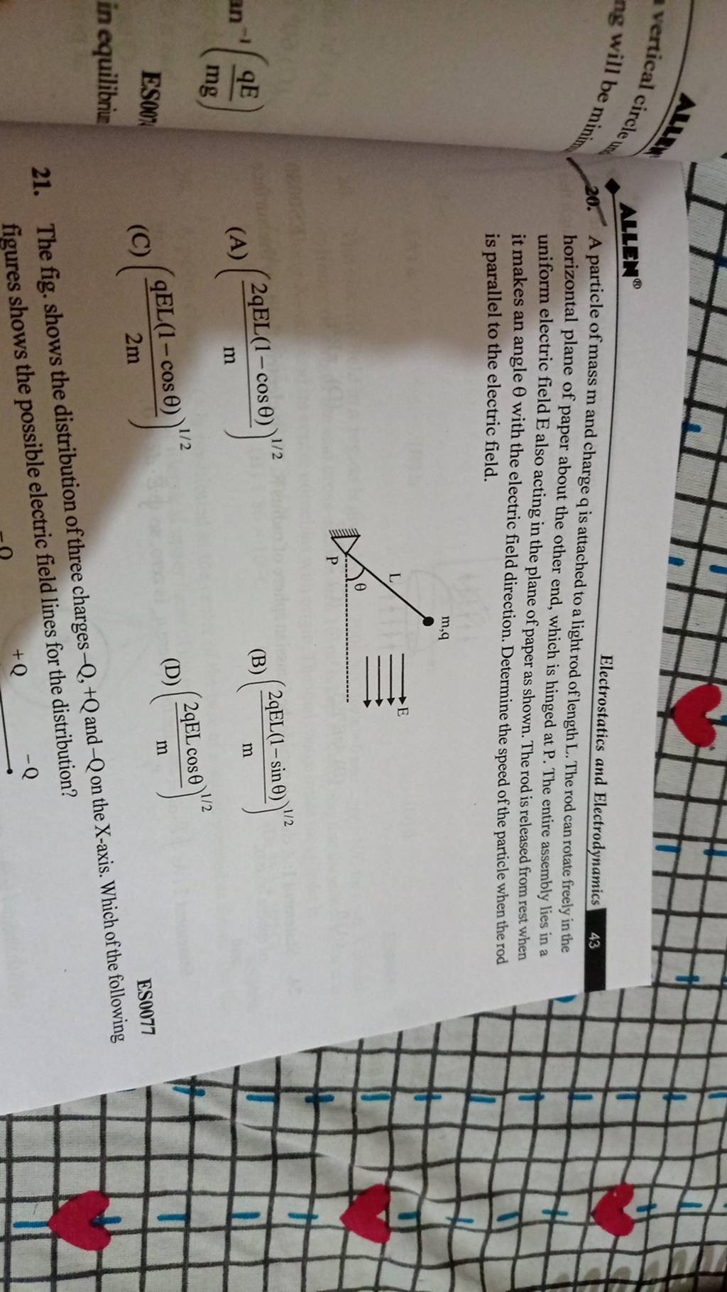 20 A Particle Of Mass M And Charge Q Is Attached To A Light Rod Of Lengt