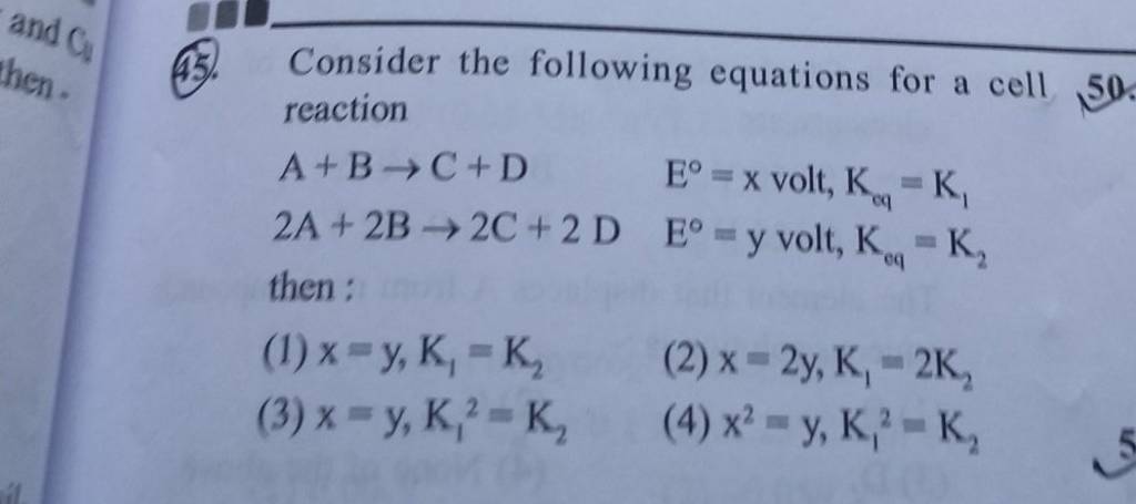 Consider The Following Equations For A Cell Reaction Ab→cd2a2b→2c2d 6385