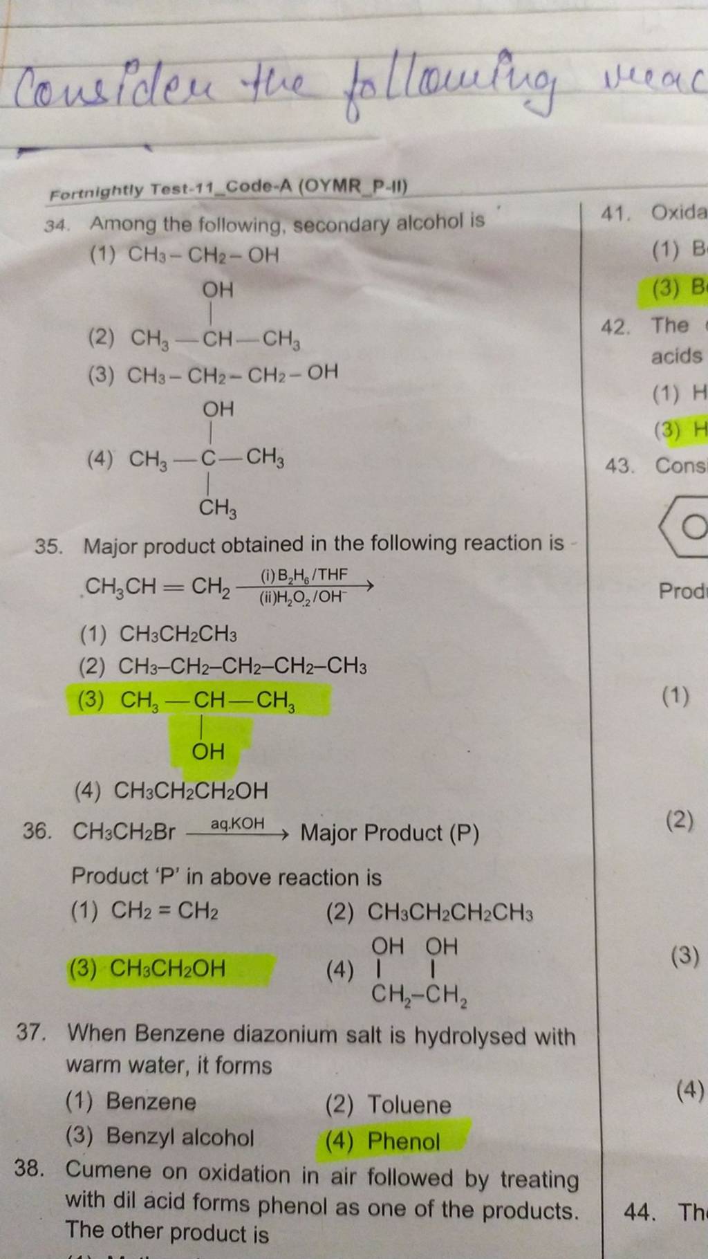 When Benzene diazonium salt is hydrolysed with warm water, it forms | Filo