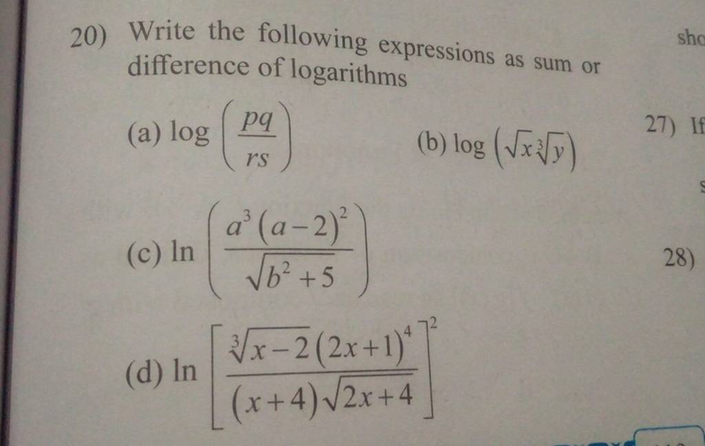 20-write-the-following-expressions-as-sum-or-difference-of-logarithms-a