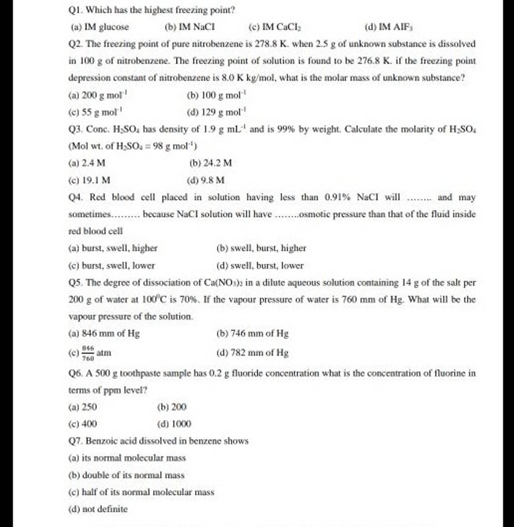 Q4. Red blood cell placed in solution having less than 0.91%NaCl will and..