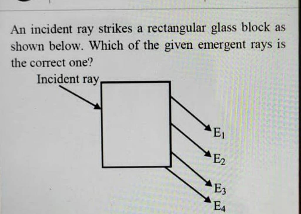 an-incident-ray-strikes-a-rectangular-glass-block-as-shown-below-which-o