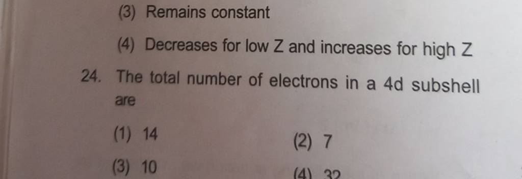 total number of electrons in d subshell