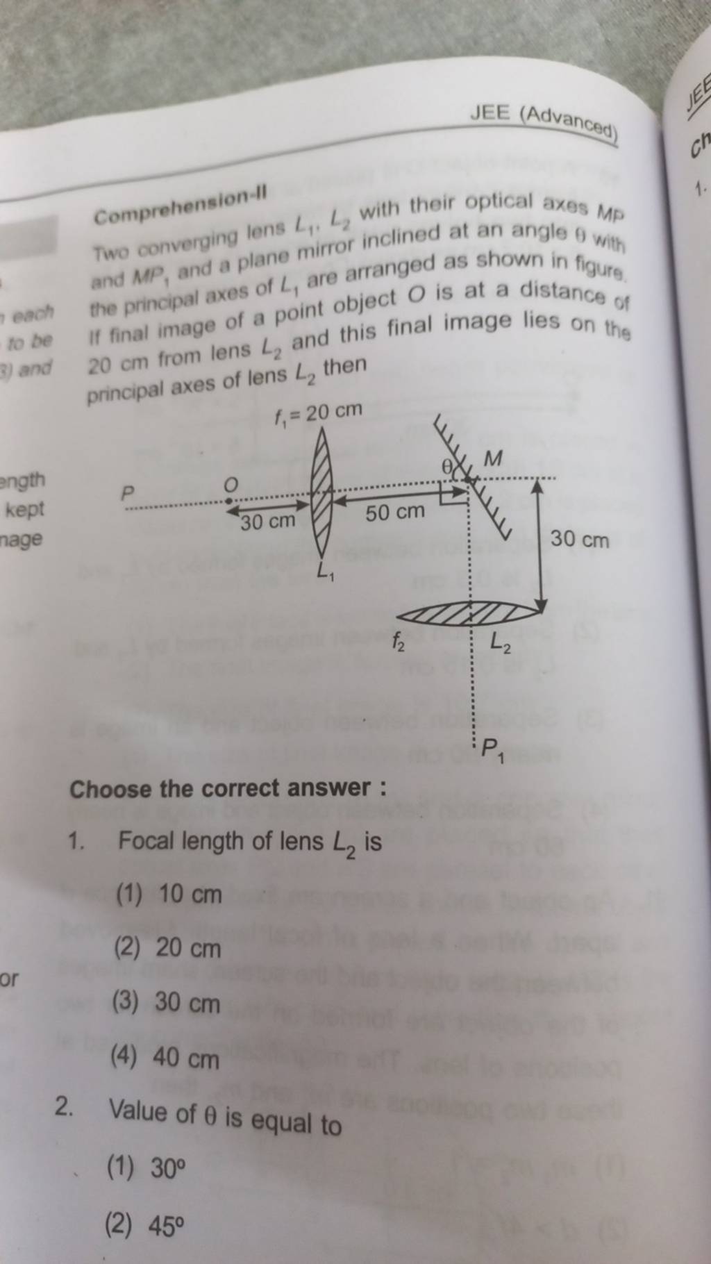 ComprehensionII Two converging lens L1 ,L2 with their optical axes MP a..