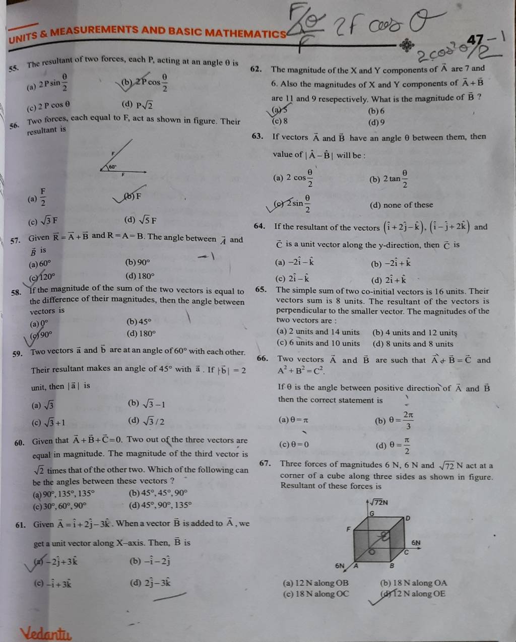 Given that A+B+C=0. Two out of the three vectors are equal in magnitude.