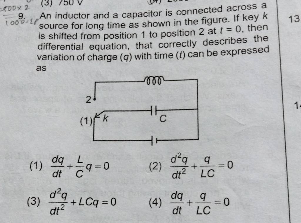 9 . 100.=ρ An inductor and a capacitor is connected across a source for l..