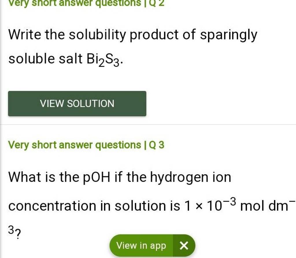 Write The Solubility Product Of Sparingly Soluble Salt Bi2 S3 View Sol 3424