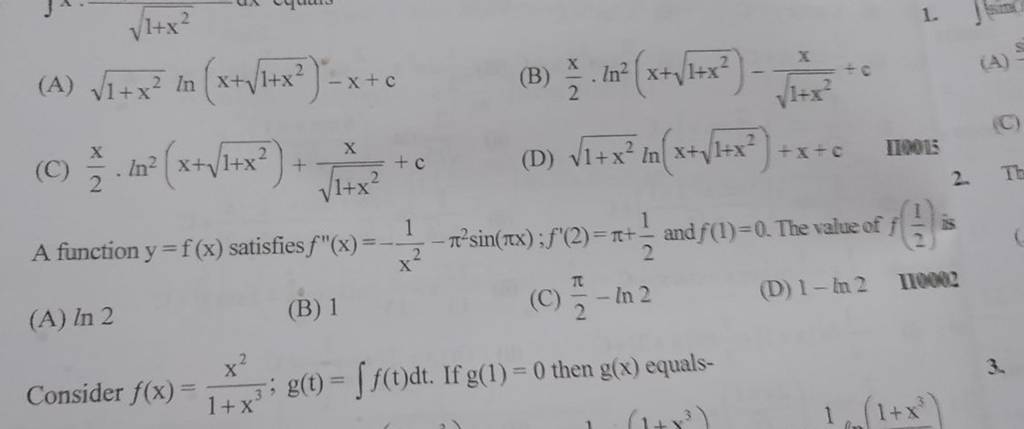 A Function Y F X Satisfies F′′ X −x21 −π2sin πx F′ 2 π 21 And F 1 0