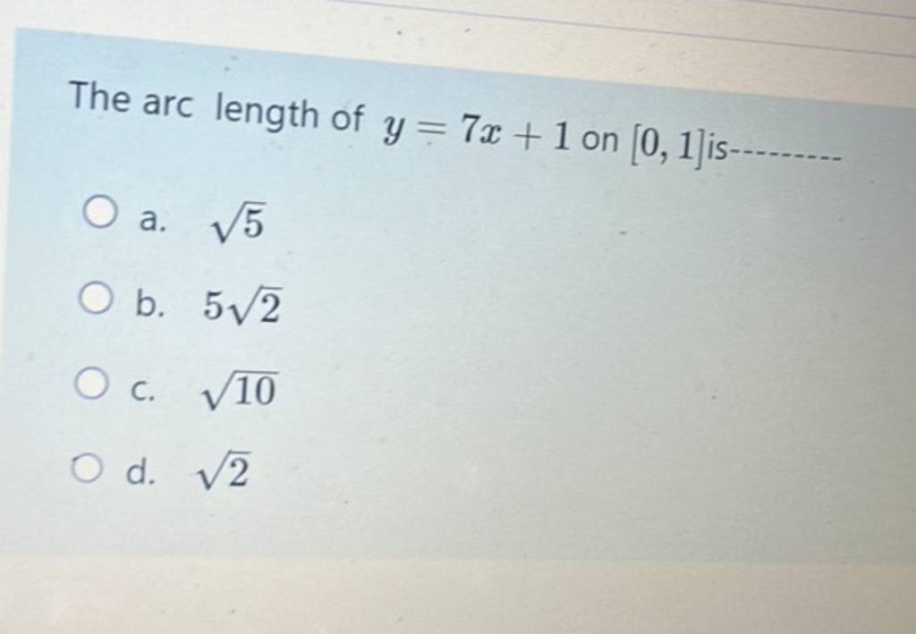 the-arc-length-of-y-7x-1-on-0-1-is-filo