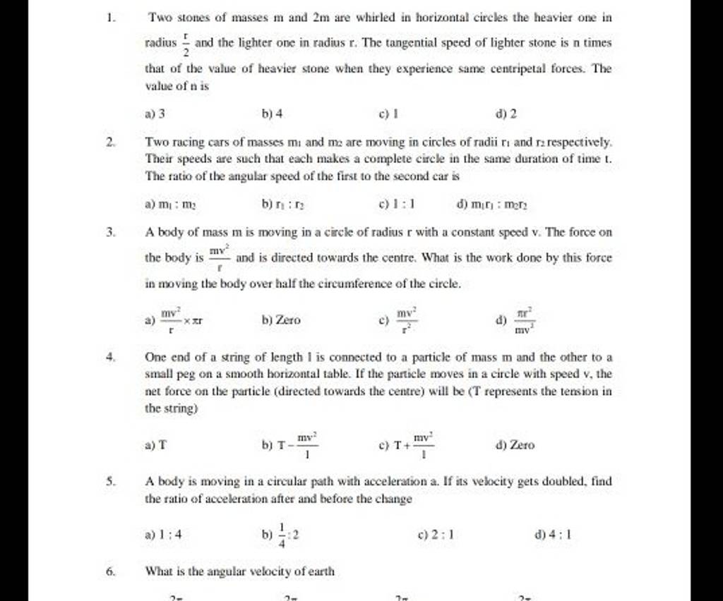 One end of a string of length 1 is connected to a particle of mass m and