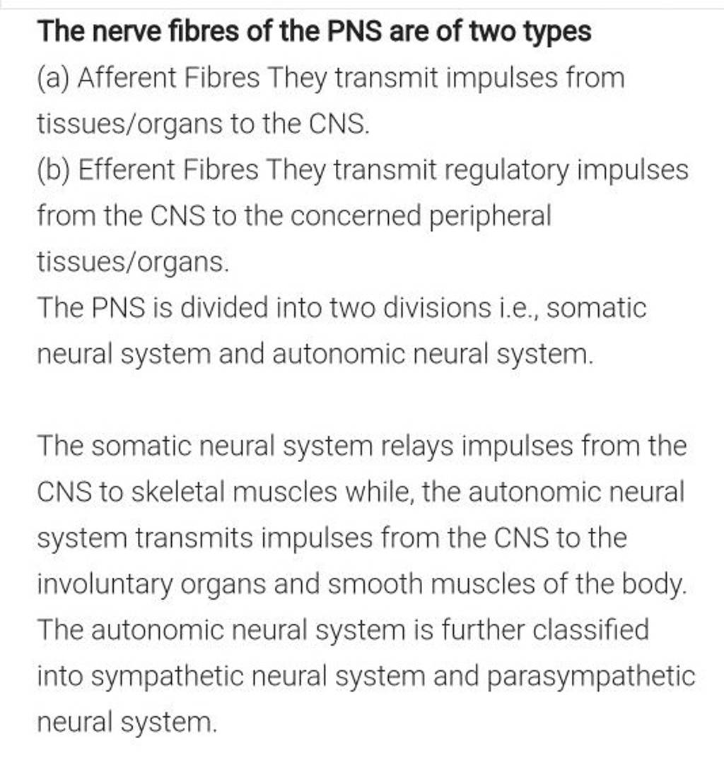 The nerve fibres of the PNS are of two types