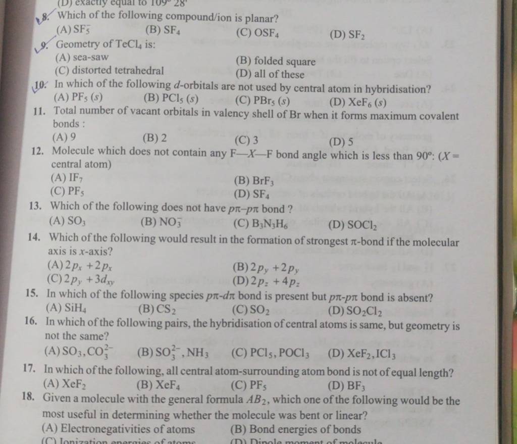 Given a molecule with the general formula AB2 , which one of the followin..