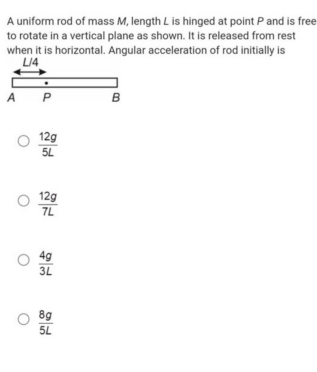 A Uniform Rod Of Mass M, Length L Is Hinged At Point P And Is Free To Rot..