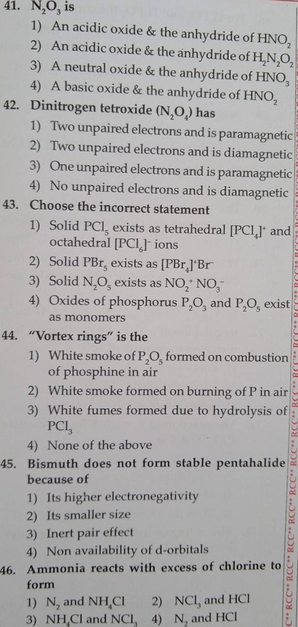 Ammonia reacts with excess of chlorine to form Filo