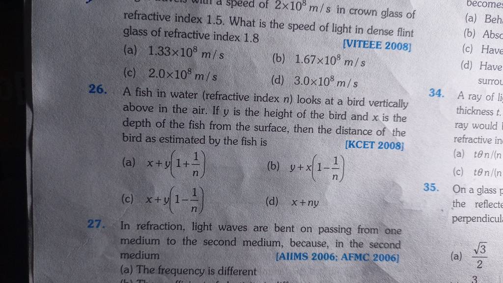 speed of light in dense flint glass of refractive index 1.8