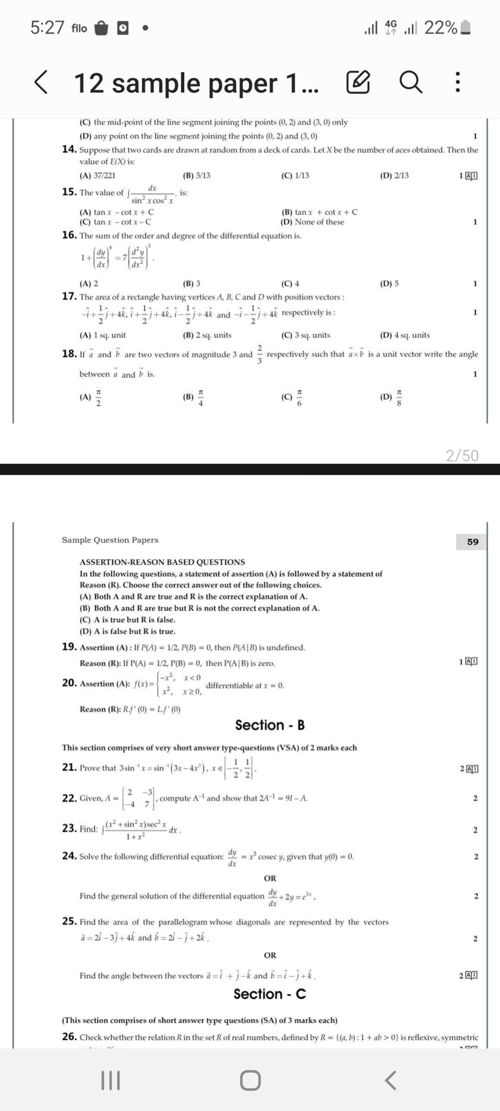 2/50 Sample Question Papers ASSERTIONREASON BASED QUESTIONS In the follo..
