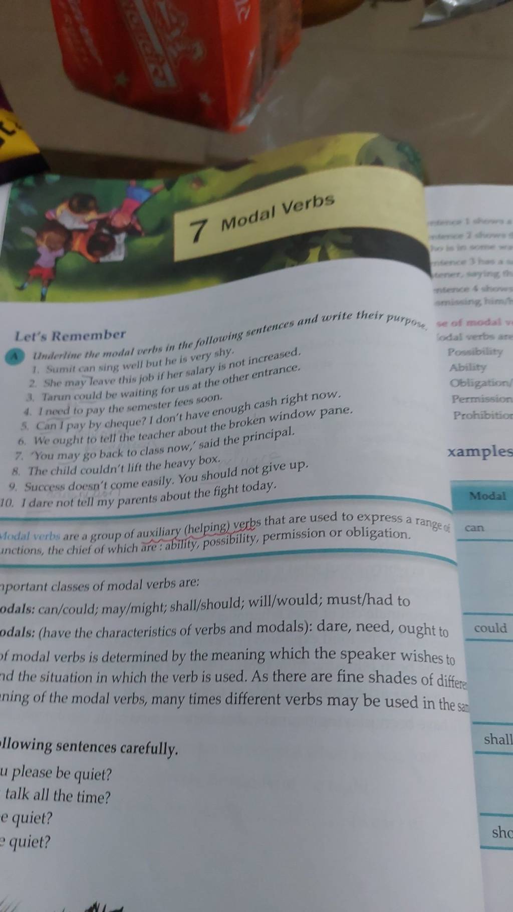 7 Modal Verbs Let's Remember (A) Underline the modat vertis in the follow..