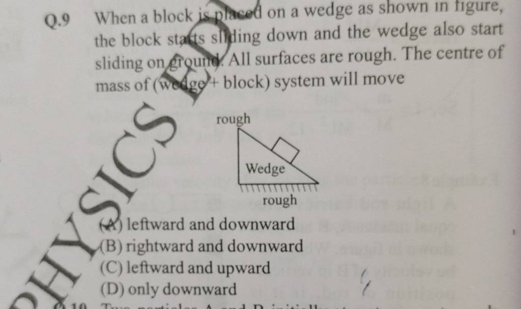 Q.9 When a block is placed on a wedge as shown in figure, the block stans..