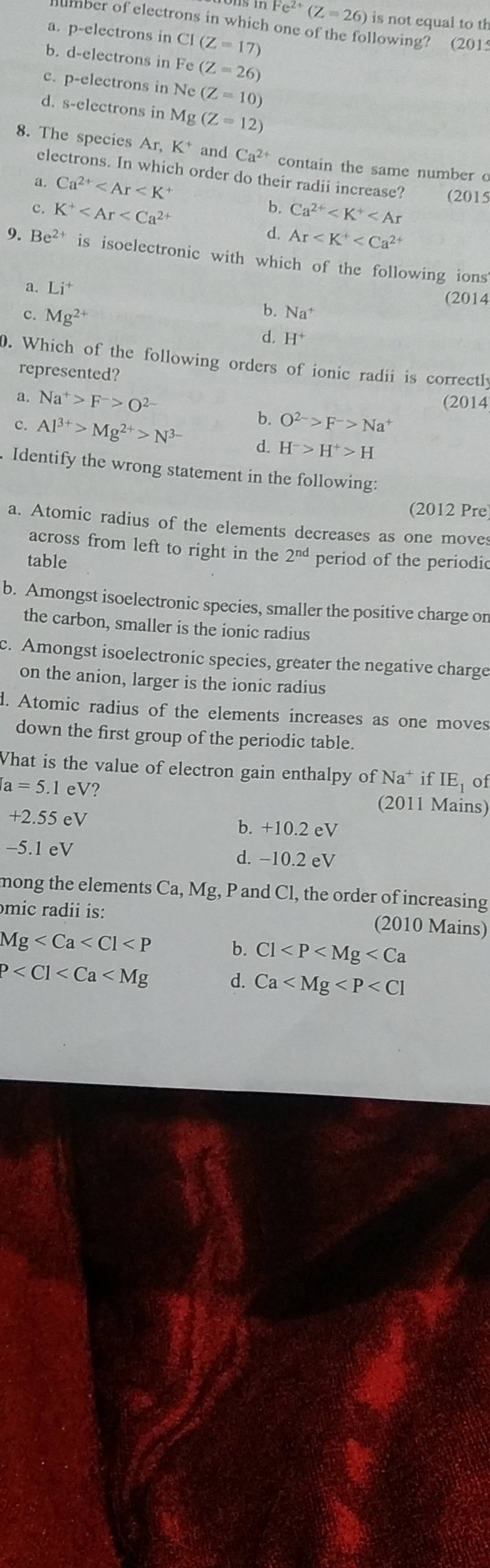 Be2 is isoelectronic with which Arr K Ca2 2015 Filo