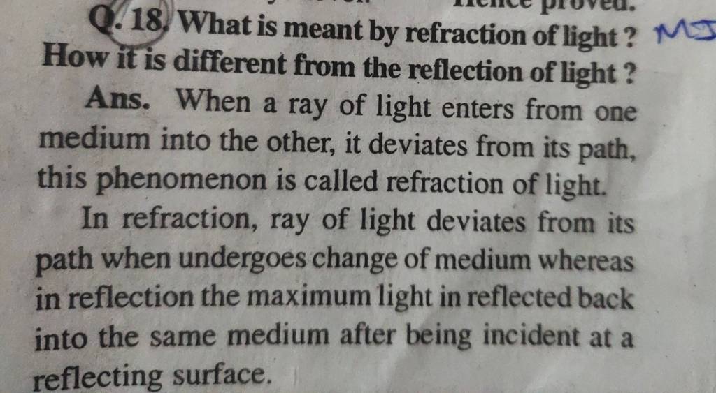 What is meant by refraction of light? M How it is different from the refl..