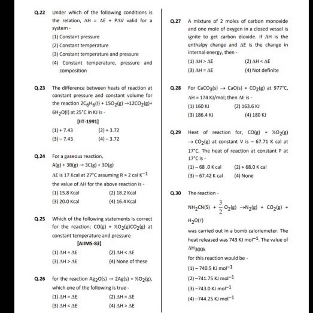 →CO2 ( G) At Constant V Is −67.71 K Cal At 17∘C. The Heat Of Reaction At