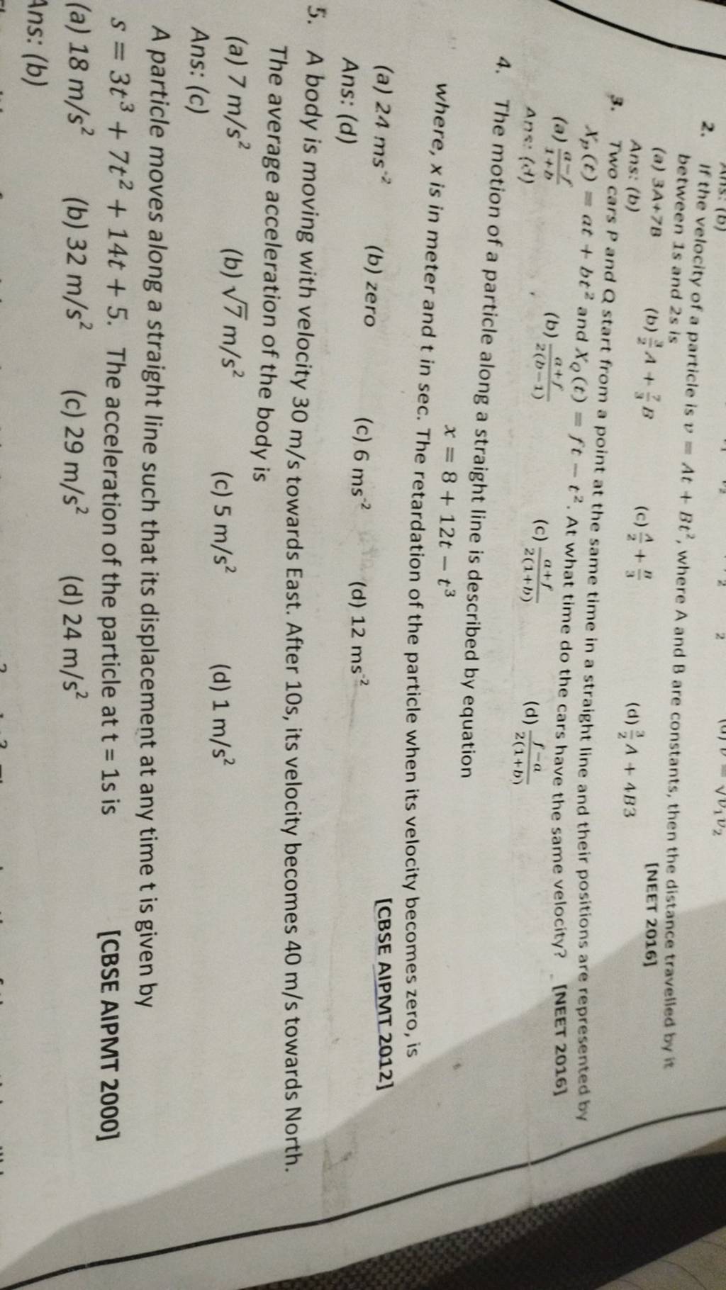 motion of a particle along a straight line is described by
