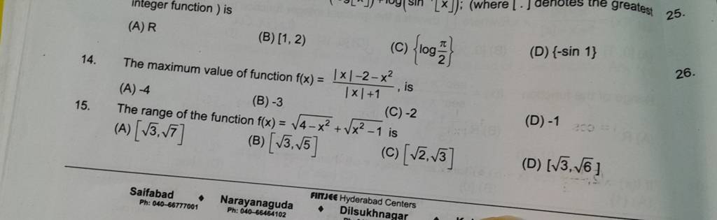 The Maximum Value Of Function F x x 1 x 2 x2 Is A 4 B 3 C 
