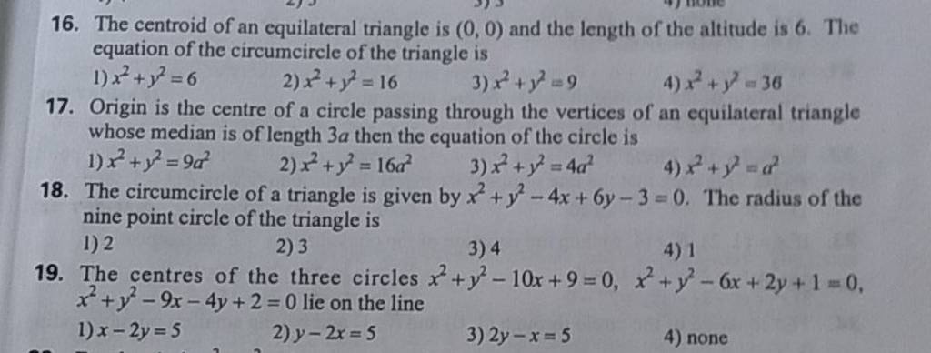 Origin is the centre of a circle passing through the vertices of an eq
