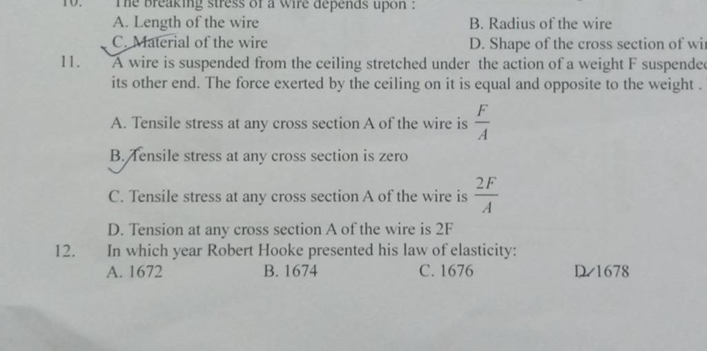 In which year Robert Hooke presented his law of elasticity Filo