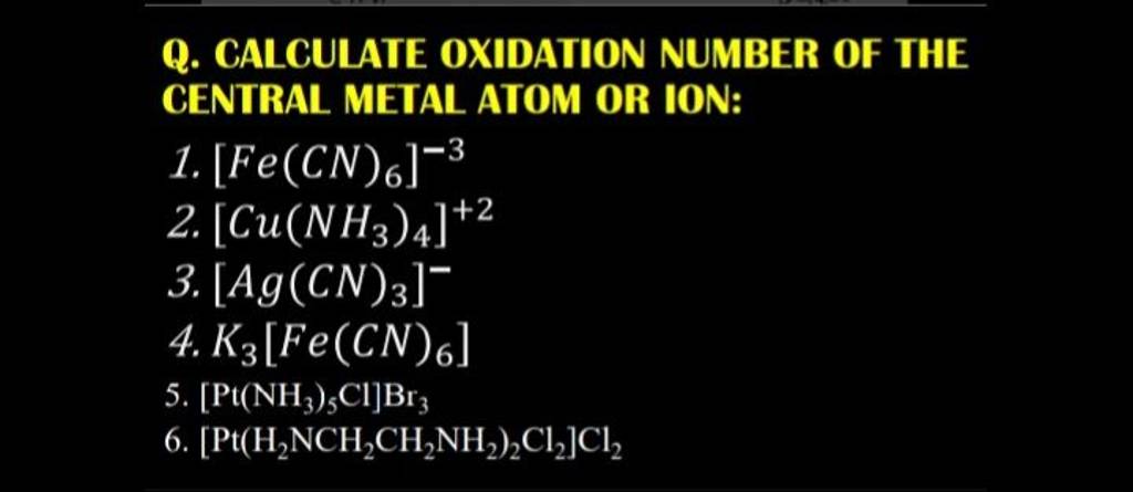 how to calculate oxidation number of central metal atom