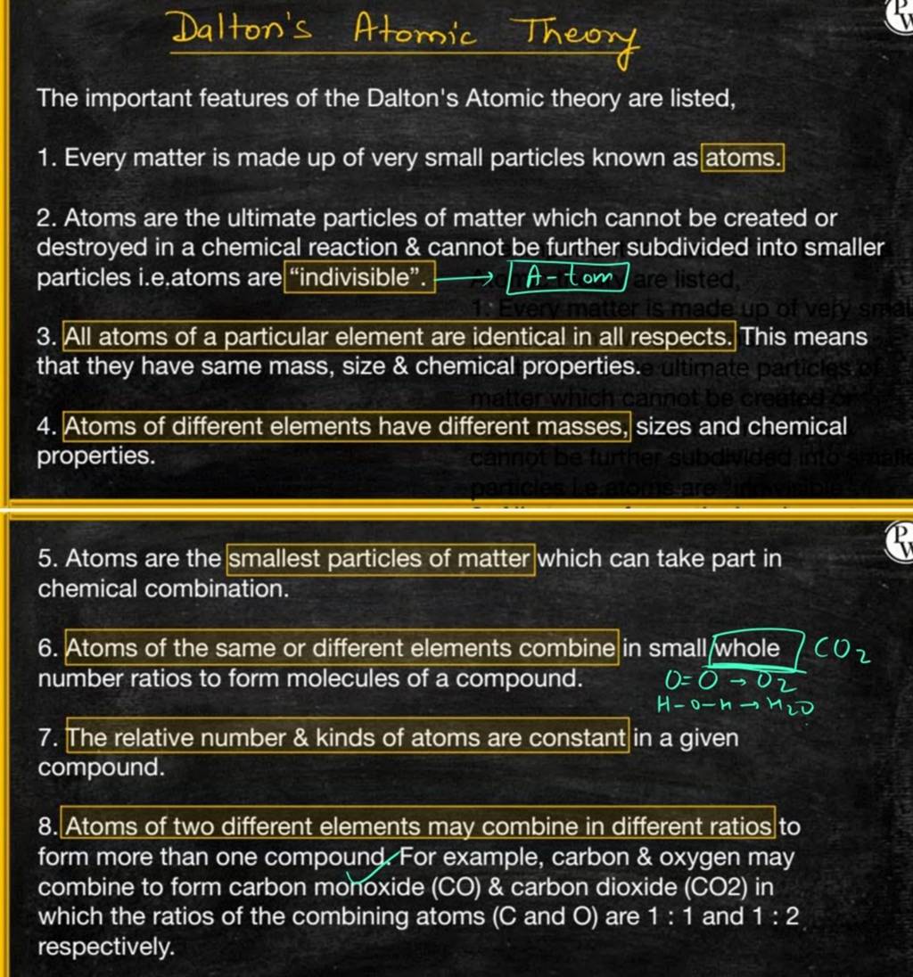 Dalton's Atomic Theory The important features of the Dalton's Atomic theo..