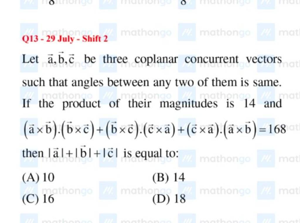 Q13 - 29 July - Shift 2 Let A,b,c Be Three Coplanar Concurrent Vectors Su..