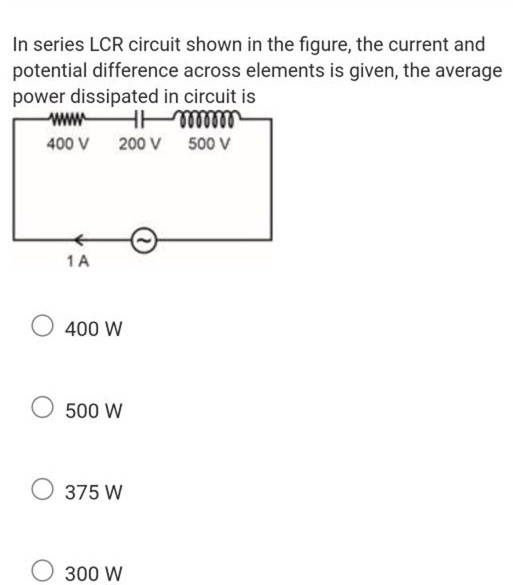 In Series Lcr Circuit Shown In The Figure The Current And Potential Diff 3199