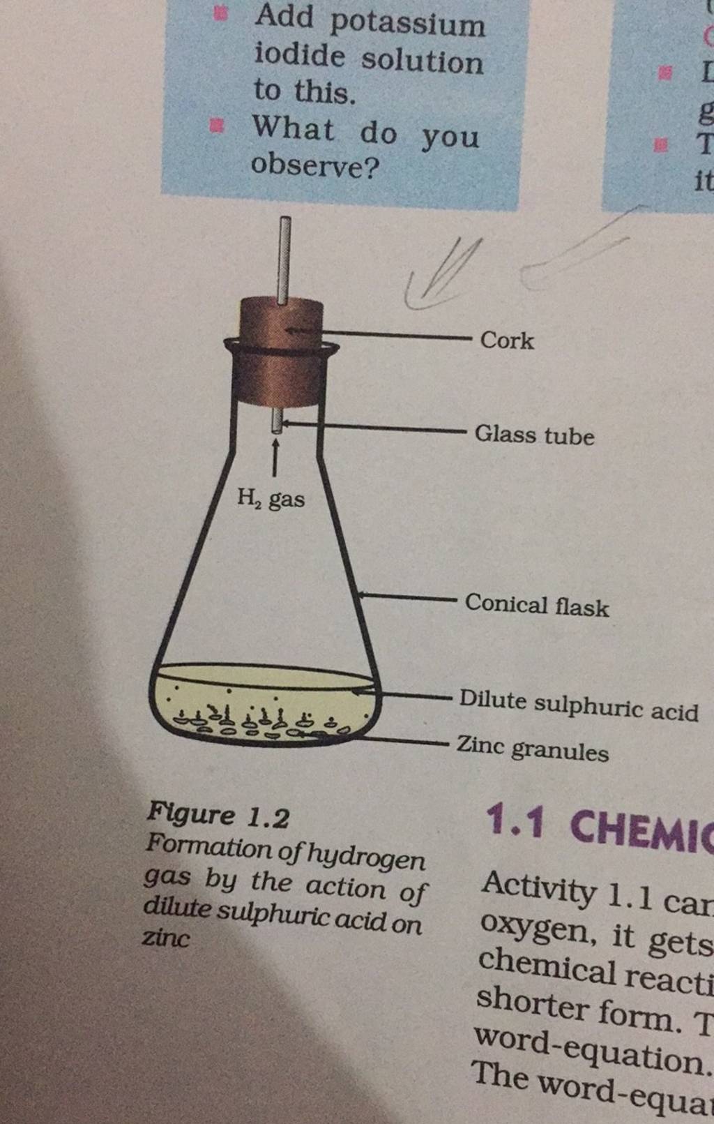 Add potassium iodide solution to this. What do you observe? Zinc granules..
