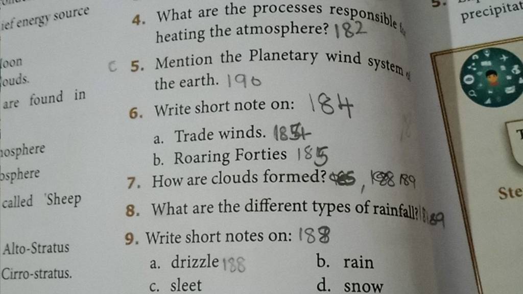 How are clouds formed? \ 5,18889 8. What are the different types of rain..