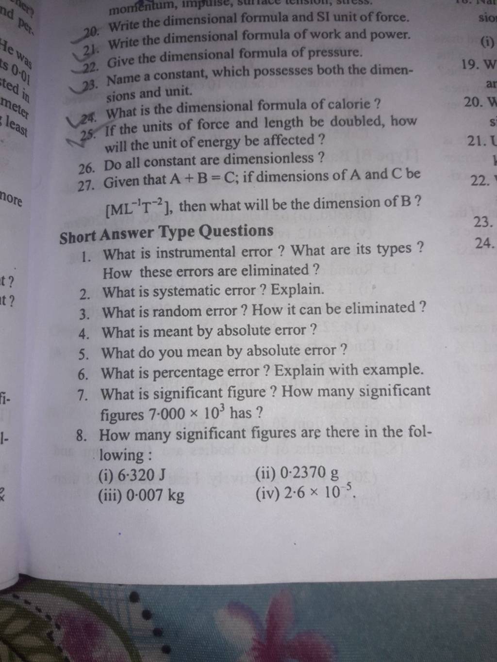 write the dimensional formula and si unit of force