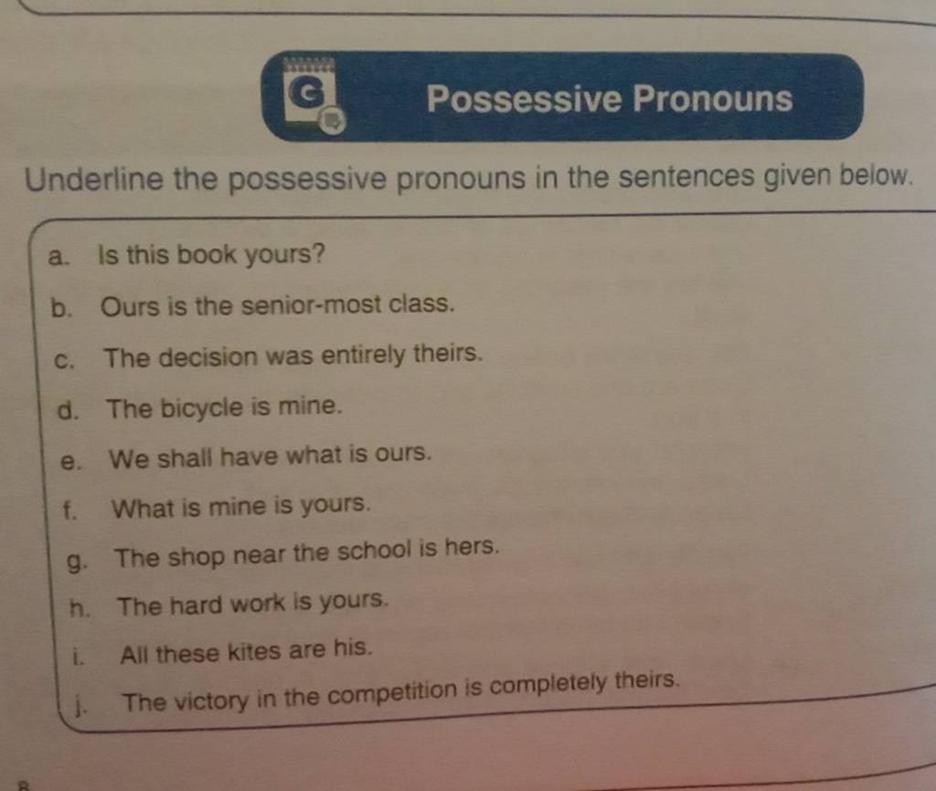 Possessive Pronouns Underline The Possessive Pronouns In The Sentences G 