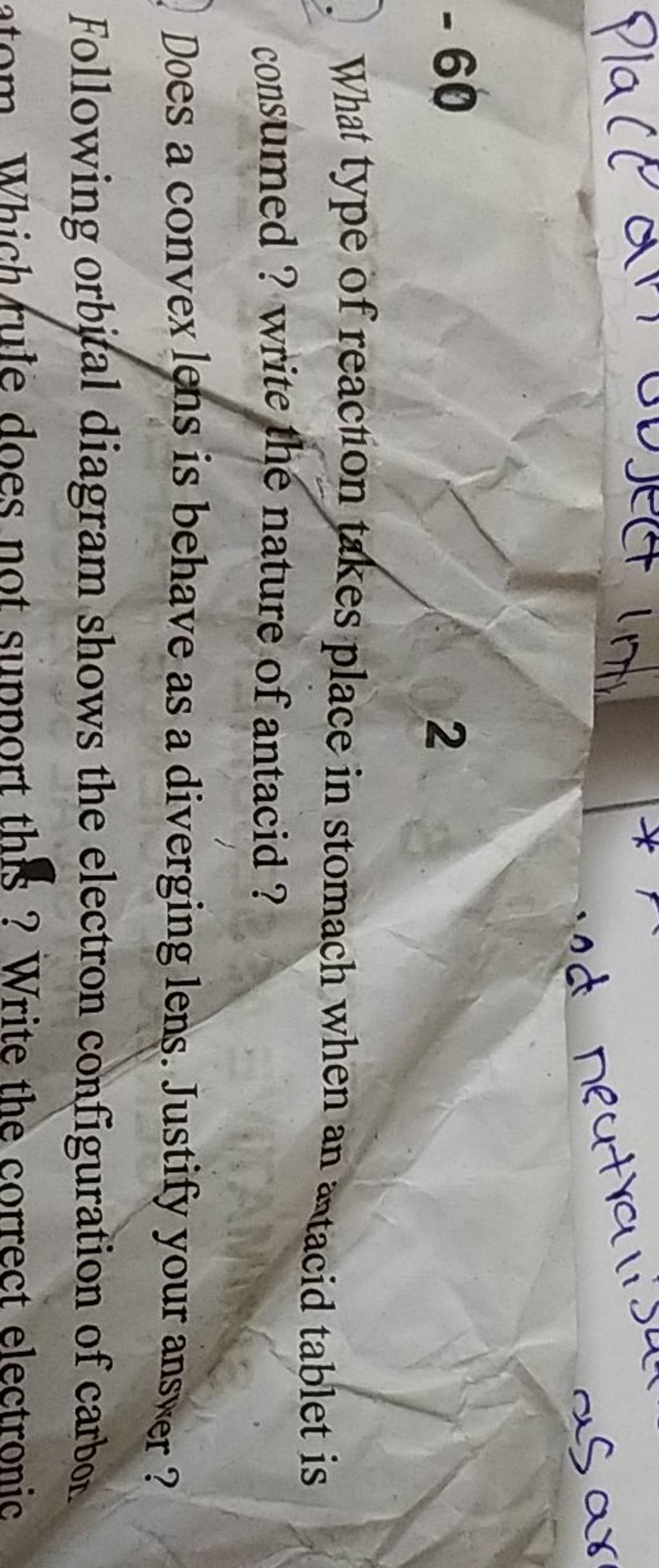−60 2 What type of reaction takes place in stomach when an antacid tablet..