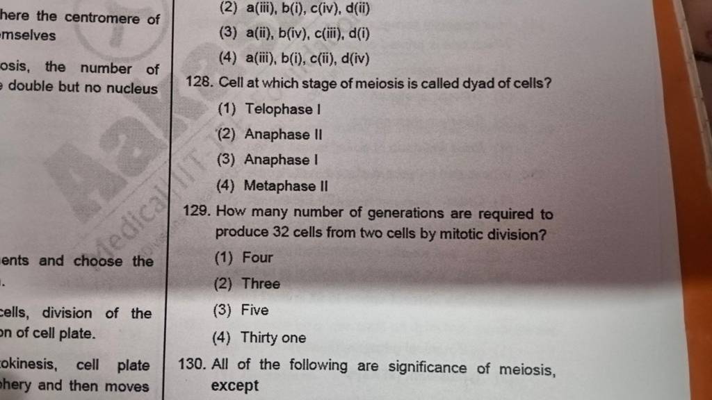 Cell at which stage of meiosis is called dyad of cells?