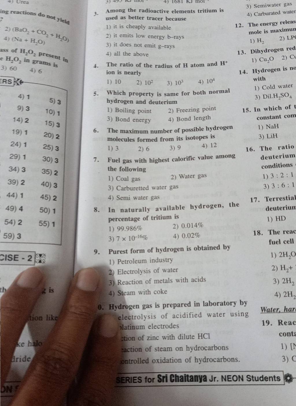 The ratio 9 purest form of hydrogen is obtained by filo