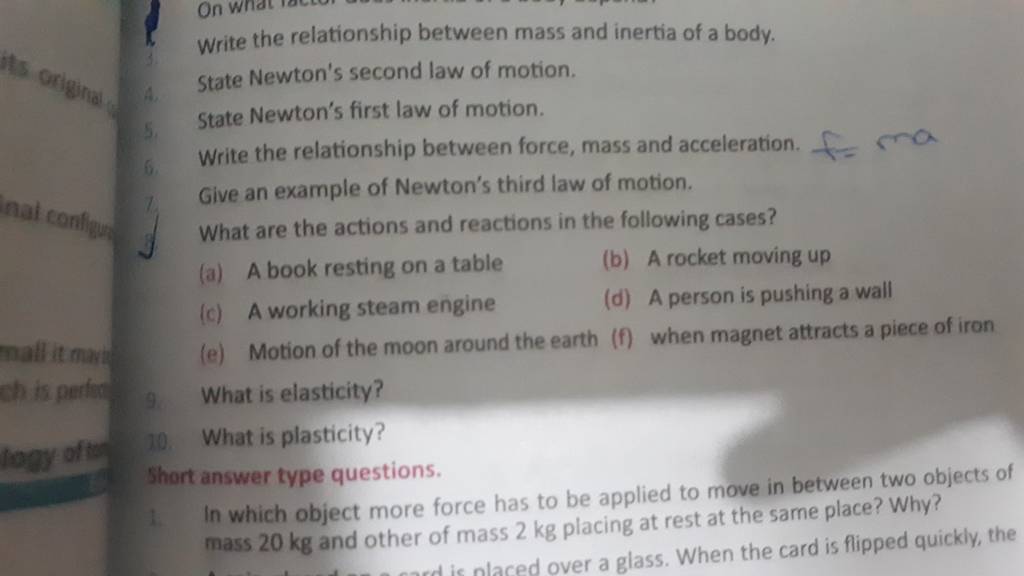Write the relationship between mass and inertia of a body. State Newton’s..