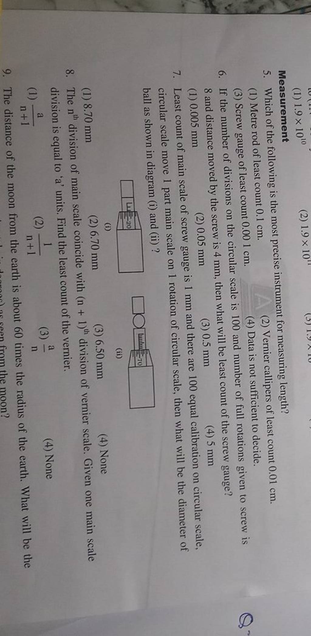 Least count of main scale of screw gauge is 1 mm and there are 100 equal