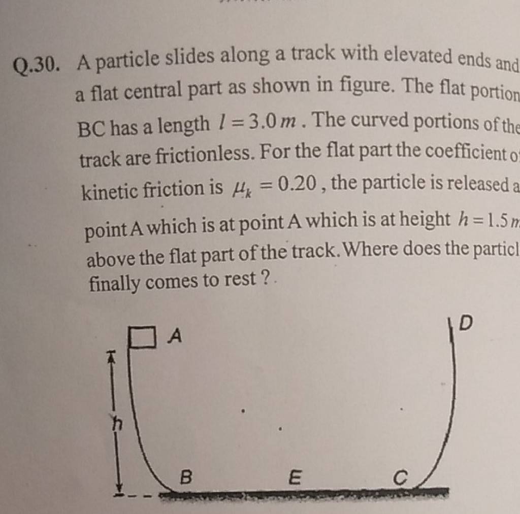 Q.30. A particle slides along a track with elevated ends and a flat centr..